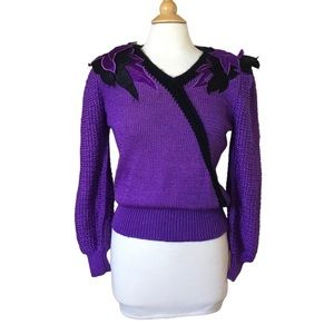 Vintage Enfin by Marcia Purple Floral Appliqué Hand Loomed Sweater